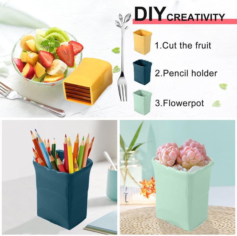 Dokpod 5 Pack, 3 Pcs Cup Slicers with 2 Pcs Stainless Steel leaf Forks Strawberry Slicer Banana Fruit Cutter Egg Slicer Multifunctional Soft Fruit and Vegetable Slice Fresh Platter Making - Image 3